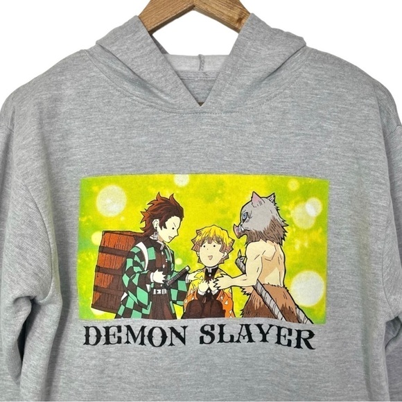 Hot Topic Demon Slayer Kimetsu No Yaiba Trio Hoodie Gray NWT - Picture 4 of 12